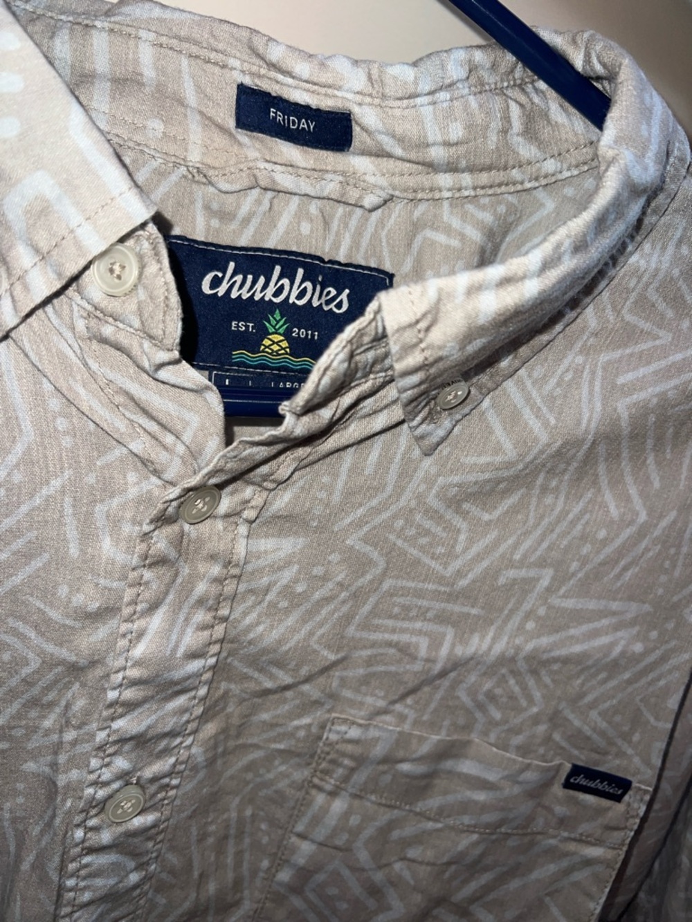 chubbies Beige Button-Down Shirt NEW